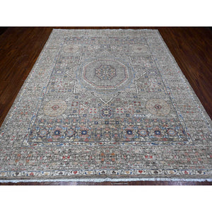 8'3"x10' Moonquake Gray, Velvety Wool, Aryana Collection, Hand Knotted Pre Historic 14th Century Influence Mamluk, Vegetable Dyes, Central Medallion Design, Oriental Rug FWR533772