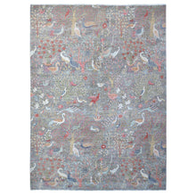 Load image into Gallery viewer, 10&#39;4&quot;x14&#39;3&quot; Tin Foil Gray, Hand Knotted All Wool, Vegetable Dyes, Afghan Peshawar With Birds of Paradise Design, Oriental Rug FWR533790