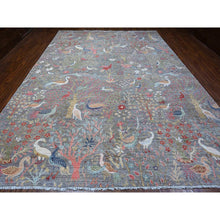 Load image into Gallery viewer, 10&#39;4&quot;x14&#39;3&quot; Tin Foil Gray, Hand Knotted All Wool, Vegetable Dyes, Afghan Peshawar With Birds of Paradise Design, Oriental Rug FWR533790