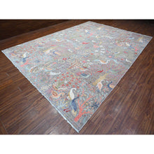 Load image into Gallery viewer, 10&#39;4&quot;x14&#39;3&quot; Tin Foil Gray, Hand Knotted All Wool, Vegetable Dyes, Afghan Peshawar With Birds of Paradise Design, Oriental Rug FWR533790