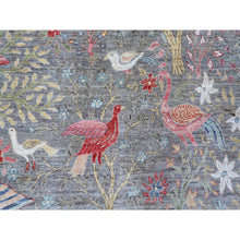 Load image into Gallery viewer, 10&#39;4&quot;x14&#39;3&quot; Tin Foil Gray, Hand Knotted All Wool, Vegetable Dyes, Afghan Peshawar With Birds of Paradise Design, Oriental Rug FWR533790