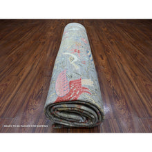 Load image into Gallery viewer, 10&#39;4&quot;x14&#39;3&quot; Tin Foil Gray, Hand Knotted All Wool, Vegetable Dyes, Afghan Peshawar With Birds of Paradise Design, Oriental Rug FWR533790