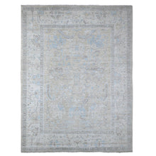 Load image into Gallery viewer, 9&#39;x11&#39;9&quot; Silver Green, Hand Knotted With Natural Dyes, Colorful All Over Rural Medallions, Wool Weft, Faded Afghan Angora Design, Oriental Rug FWR533868