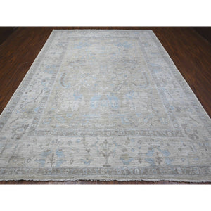 9'x11'9" Silver Green, Hand Knotted With Natural Dyes, Colorful All Over Rural Medallions, Wool Weft, Faded Afghan Angora Design, Oriental Rug FWR533868