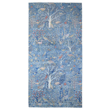 Load image into Gallery viewer, 8&#39;1&quot;x16&#39;2&quot; Sea Blue, Hand Knotted 100% Wool, Vegetbale Dyes, Afghan Peshawar With Birds of Paradise Design, Gallery Size Runner Oriental Rug FWR533964