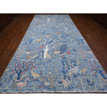 Load image into Gallery viewer, 8&#39;1&quot;x16&#39;2&quot; Sea Blue, Hand Knotted 100% Wool, Vegetbale Dyes, Afghan Peshawar With Birds of Paradise Design, Gallery Size Runner Oriental Rug FWR533964