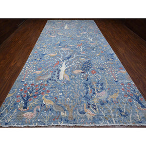 8'1"x16'2" Sea Blue, Hand Knotted 100% Wool, Vegetbale Dyes, Afghan Peshawar With Birds of Paradise Design, Gallery Size Runner Oriental Rug FWR533964