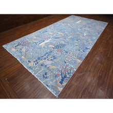 Load image into Gallery viewer, 8&#39;1&quot;x16&#39;2&quot; Sea Blue, Hand Knotted 100% Wool, Vegetbale Dyes, Afghan Peshawar With Birds of Paradise Design, Gallery Size Runner Oriental Rug FWR533964