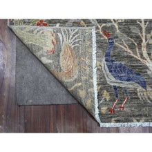 Load image into Gallery viewer, 4&#39;x9&#39;8&quot; Lava Gray, Afghan Peshawar Birds of Paradise Tree of Life Design, Hand Knotted, Vegetable Dyes, Shiny Wool, Wide Runner Oriental Rug FWR533976