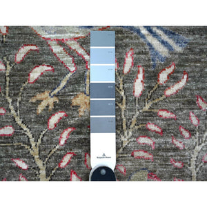 4'x9'8" Lava Gray, Afghan Peshawar Birds of Paradise Tree of Life Design, Hand Knotted, Vegetable Dyes, Shiny Wool, Wide Runner Oriental Rug FWR533976