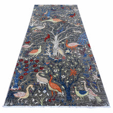 Load image into Gallery viewer, 4&#39;2&quot;x9&#39;5&quot; Davys Gray, Hand Knotted Vegetable Dyes, Natural Wool, Tree Of Life, Birds of Paradise Design, Afghan Peshawar Wide Runner Oriental Rug FWR533982