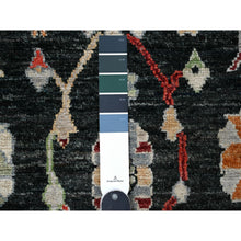 Load image into Gallery viewer, 2&#39;10&quot;x12&#39; Eerie Black, Hand Knotted With Wool Weft, Colorful Tribal Flower And Leaf Design All Over, Vegetable Dyes, Angora Oushak, Runner Oriental Rug FWR534048