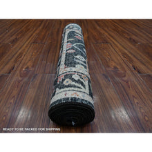 Load image into Gallery viewer, 2&#39;10&quot;x12&#39; Eerie Black, Hand Knotted With Wool Weft, Colorful Tribal Flower And Leaf Design All Over, Vegetable Dyes, Angora Oushak, Runner Oriental Rug FWR534048