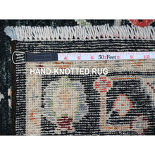 Load image into Gallery viewer, 2&#39;10&quot;x12&#39; Eerie Black, Hand Knotted With Wool Weft, Colorful Tribal Flower And Leaf Design All Over, Vegetable Dyes, Angora Oushak, Runner Oriental Rug FWR534048