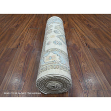 Load image into Gallery viewer, 2&#39;10&quot;x19&#39; Link White, Hand Knotted, Soft Pile, Natural Dyes with Rural All Over Design, Wool Weft, Runner Afghan Angora Oushak, Oversized Oriental Rug FWR534054