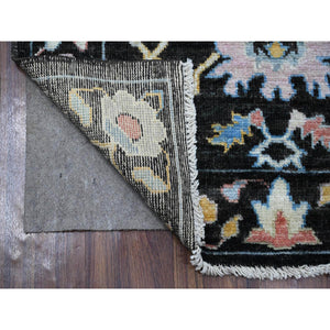 3'1"x11'6" Raisin Black, Hand Knotted, Wool Foundation, Afghan Angora Oushak, Natural Dyes, Rural Motifs All Over Design, Runner Oriental Rug FWR534102