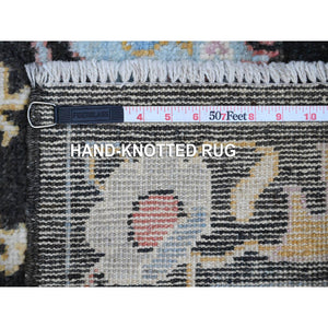 3'1"x11'6" Raisin Black, Hand Knotted, Wool Foundation, Afghan Angora Oushak, Natural Dyes, Rural Motifs All Over Design, Runner Oriental Rug FWR534102