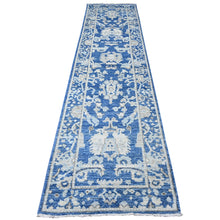 Load image into Gallery viewer, 2&#39;10&quot;x11&#39;9&quot; Imperial Blue, Hand Knotted, Afghan Angora Oushak, Natural Dyes, Wool Foundation With Tribal Flower Design, Runner Oriental Rug FWR534120