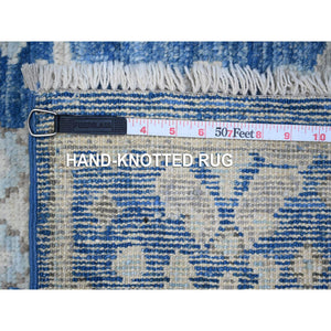 2'10"x11'9" Imperial Blue, Hand Knotted, Afghan Angora Oushak, Natural Dyes, Wool Foundation With Tribal Flower Design, Runner Oriental Rug FWR534120