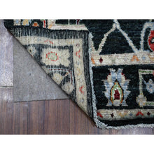 Load image into Gallery viewer, 2&#39;8&quot;x12&#39;5&quot; Asphalt Black, Extra Soft Wool Foundation, Hand Knotted, Vibrant Rural Floral Elements All Over Design, Afghan Angora Oushak, Runner Oriental Rug FWR534144