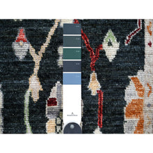 Load image into Gallery viewer, 2&#39;8&quot;x12&#39;5&quot; Asphalt Black, Extra Soft Wool Foundation, Hand Knotted, Vibrant Rural Floral Elements All Over Design, Afghan Angora Oushak, Runner Oriental Rug FWR534144