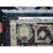 Load image into Gallery viewer, 2&#39;8&quot;x12&#39;5&quot; Asphalt Black, Extra Soft Wool Foundation, Hand Knotted, Vibrant Rural Floral Elements All Over Design, Afghan Angora Oushak, Runner Oriental Rug FWR534144