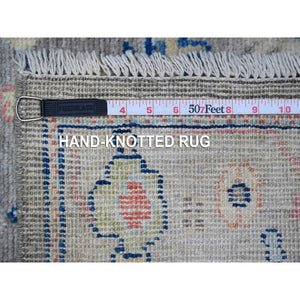 2'8"x11'9" Ash Gray, Afghan Angora Oushak, Wool Weft, Tribal Elements Design, Vegetable Dyes, Hand Knotted, Runner Oriental Rug FWR534150