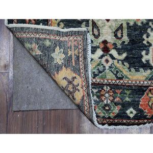 2'10"x11'9" Charcoal Black, Natural Dyes, Hand Knotted, Wool Weft With Rural Medallions All Over Design, Afghan Angora Oushak, Runner Oriental Rug FWR534162