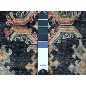 2'10"x11'9" Charcoal Black, Natural Dyes, Hand Knotted, Wool Weft With Rural Medallions All Over Design, Afghan Angora Oushak, Runner Oriental Rug FWR534162