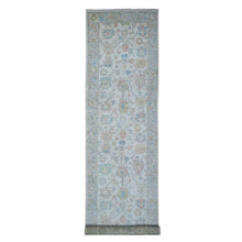 Load image into Gallery viewer, 4&#39;x19&#39;6&quot; Cadet Gray, Hand Knotted, All Over Village Motifs, Natural Dyes, Afghan Angora Oushak, Wool Weft, Wide Gallery Runner Oriental Rug FWR534168