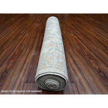 Load image into Gallery viewer, 4&#39;x19&#39;6&quot; Cadet Gray, Hand Knotted, All Over Village Motifs, Natural Dyes, Afghan Angora Oushak, Wool Weft, Wide Gallery Runner Oriental Rug FWR534168