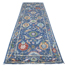 Load image into Gallery viewer, 4&#39;1&quot;x11&#39;9&quot; Denim Blue, Wool Weft, Vegetable Dyes, Hand Knotted, Tribal Flower And Leaf All Over Design, Afghan Angora Oushak, Runner Wide Gallery Oriental Rug FWR534174