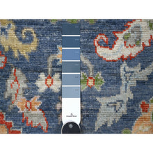 Load image into Gallery viewer, 4&#39;1&quot;x11&#39;9&quot; Denim Blue, Wool Weft, Vegetable Dyes, Hand Knotted, Tribal Flower And Leaf All Over Design, Afghan Angora Oushak, Runner Wide Gallery Oriental Rug FWR534174