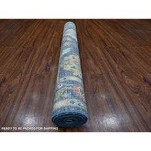 Load image into Gallery viewer, 4&#39;1&quot;x11&#39;9&quot; Denim Blue, Wool Weft, Vegetable Dyes, Hand Knotted, Tribal Flower And Leaf All Over Design, Afghan Angora Oushak, Runner Wide Gallery Oriental Rug FWR534174