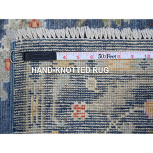 Load image into Gallery viewer, 4&#39;1&quot;x11&#39;9&quot; Denim Blue, Wool Weft, Vegetable Dyes, Hand Knotted, Tribal Flower And Leaf All Over Design, Afghan Angora Oushak, Runner Wide Gallery Oriental Rug FWR534174