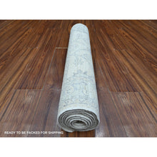 Load image into Gallery viewer, 2&#39;7&quot;x8&#39;2&quot; Nebulous White and Baby Blue, Hand Knotted Washed Out Runner With All Over Design, Organic Wool, Fine Peshawar Oriental Rug FWR534192