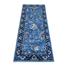 Load image into Gallery viewer, 2&#39;6&quot;x5&#39;10&quot; Yale and Denim Blue, Hand Knotted Natural Dyes, Fine Peshawar Mahal All Over Scrolls and Veins Design, 100% Wool, Runner Oriental Rug FWR534252