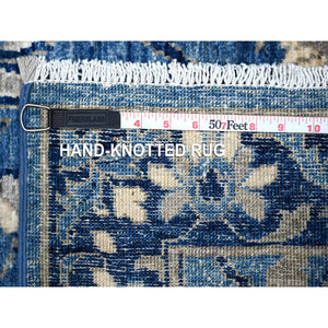 2'6"x5'10" Yale and Denim Blue, Hand Knotted Natural Dyes, Fine Peshawar Mahal All Over Scrolls and Veins Design, 100% Wool, Runner Oriental Rug FWR534252