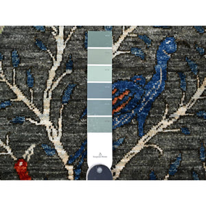 2'7"x9'9" Digital Gray, Birds of Paradise Design, Tree of Life, Hand Knotted Afghan Peshawar, Abrash, All Wool, Vegetable Dyes, Runner Oriental Rug FWR534276