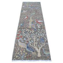 Load image into Gallery viewer, 2&#39;7&quot;x7&#39;10&quot; Manatee Gray, Afghan Peshawar Birds of Paradise, All Wool, Hand Knotted Tree of Life Design, Vegetable Dyes, Runner Oriental Rug FWR534282