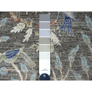 2'7"x7'10" Manatee Gray, Afghan Peshawar Birds of Paradise, All Wool, Hand Knotted Tree of Life Design, Vegetable Dyes, Runner Oriental Rug FWR534282