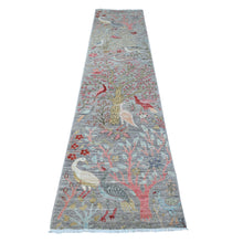 Load image into Gallery viewer, 2&#39;6&quot;x11&#39;5&quot; Serious Gray, Abrash, Extra Soft Wool, Vegetable Dyes, Hand Knotted Afghan Peshawar and Birds of Paradise Design, Tree of Life, Runner Oriental Rug FWR534294