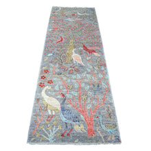 Load image into Gallery viewer, 2&#39;8&quot;x7&#39;9&quot; Cadet Gray, 100% Wool, Natural Dyes, Afghan Peshawar, Hand Knotted Birds of Paradise Design, Abrash, Runner Oriental Rug FWR534312