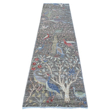 Load image into Gallery viewer, 2&#39;7&quot;x9&#39;8&quot; Shingle Gray, Birds of Paradise Design, Afghan Peshawar, Pure Wool, Natural Dyes, Hand Knotted, Abrash, Runner Oriental Rug FWR534330