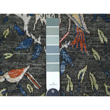 Load image into Gallery viewer, 2&#39;6&quot;x9&#39;9&quot; Graphite Gray, Afghan Peshawar With Birds of Paradise Design, Hand Knotted Natural Wool, Vegetable Dyes, Runner Oriental Rug FWR534336