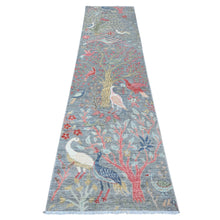 Load image into Gallery viewer, 2&#39;5&quot;x9&#39;5&quot; Stardew Gray, Vegetable Dyes, Hand Knotted, Vibrant Wool, Afghan Peshawar With Birds of Paradise Design, Runner Oriental Rug FWR534348