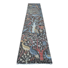 Load image into Gallery viewer, 2&#39;6&quot;x12&#39; Gunmetal Gray, Vegetable Dyes Natural Wool, Hand Knotted, Colorful Birds of Paradise Design, Afghan Peshawar, Runner Oriental Rug FWR534396