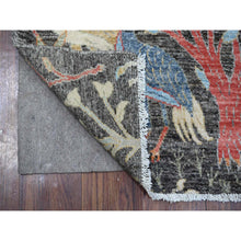 Load image into Gallery viewer, 2&#39;6&quot;x12&#39; Gunmetal Gray, Vegetable Dyes Natural Wool, Hand Knotted, Colorful Birds of Paradise Design, Afghan Peshawar, Runner Oriental Rug FWR534396