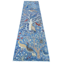 Load image into Gallery viewer, 2&#39;6&quot;x9&#39;9&quot; Atlantic Blue, Hand Knotted Vegetable Dyes, Natural Wool, Afghan Peshawar With Birds of Paradise Design, Runner Oriental Rug FWR534402