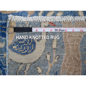 2'6"x9'9" Atlantic Blue, Hand Knotted Vegetable Dyes, Natural Wool, Afghan Peshawar With Birds of Paradise Design, Runner Oriental Rug FWR534402